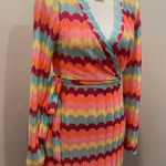 Rubber Ducky NWT Productions Multicolored Rainbow Chevron Striped Wrap Dress - M Photo 15