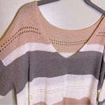 Amazon NWOT V Neck Colorblock Pink, White, Grey Striped Eyelet 3/4 Sleeve XL Photo 3