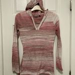 prAna Gemma Pink Striped Fitted Hooded Knit Sweater Photo 1