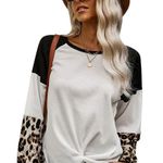 WAFFLE KNIT LEOPARD WHITE BLACK BLOUSE TWIST KNOT Size undefined Photo 2