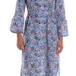 NWT Pomegranate Blue Floral Shifty Shirt Dress Cotton Maxi Belt Button Size XL Photo 0