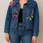 Vintage Y2K Butterfly Denim Jacket Large Embroidered Jean Blue Photo 0