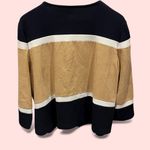 Chico's Cute relaxed Chico’s travelers camel navy striped cardigan top faux suede Photo 3