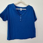 Chico's Chico’s 100% Linen Blue Stretch Henley Short Sleeves Tee, Sz Large Photo 1