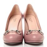 Gucci  Malaga Kid Leather Horsebit Pumps Carmine Rose Pink Heels Size EU 37.5 Photo 5
