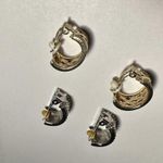 Lot of 2 rhinestone Clip On Half Hoop Earrings 1 Gold Tone 1 Two Tone Photo 7