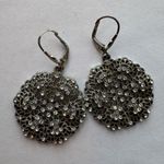 Vintage dainty Silver Filigree drop Earrings, crystals, Photo 0