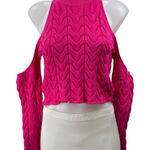Majorelle Jessica Pink Cold Shoulder Long Sleeve Cable Knit Crop Sweater Top M Photo 0