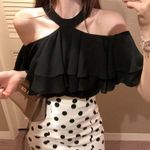 Black Minimalist Chiffon Layered Ruffle Off Photo 0