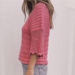 None Vintage hot pink cable knit single button sweater electric preppy style S Photo 3