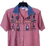 Vintage 90’s Bobbie Brooks Red Checkered Sailboat Shirt Size Small Photo 1