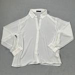 SheIn  Blouse White S Sheer Button Down Long Sleeve Shirt Top Collared Cuffs Photo 0