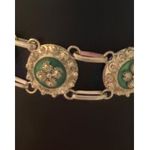 Vintage Van Lou Sterling Silver Link Bracelet Green Enamel Stamped Estate 7" Photo 1