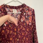 Knox Rose Floral Print Long Sleeve V-Neck Button Down Shift Midi Dress Burgundy Photo 9