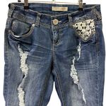 No Boundaries  Stretch Denim Lace Accent Cuffed Capri Blue Jeans Juniors 11 Photo 1