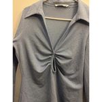 ZARA Icy Blue Metallic Collared Keyhole Cutout Long Sleeve Top Size XL Photo 1