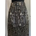 Tia Cibani Vintage Vogue Artistic Pencil Skirt Metallic Geometrical Design Sz 8 Black Photo 2