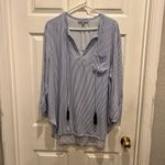 Premise  Studio Blouse Women’s White Blue Striped Long Sleeves Rayon Top‎ Large Photo 1