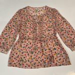 Tulle Peach Ruched Maternity Scoop Neck Blouse Pink Size L Photo 0