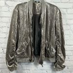 Free People Crushed Velvet Ruched Bomber Jacket Full Zip Varsity Collar Gray S Photo 5