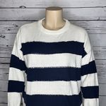 Crown & Ivy NWT Size XXL Navy Blue & Off White Stripe Sequin Trim Sweater Top Photo 1