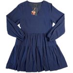 Fancyinn NWT Women's Small Navy Blue Long-Sleeve Tiered Dress Knee Length V-Neck Cowgirl Photo 0