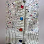 Melange V Neck Knit Cardigan Small K Pop Style Chunky Multicolor K Pop New Jeans White Photo 6