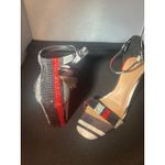 INC International Concepts Heels Red Silver Stripe Ankle‎ Strap Party Shoes Size 10 Photo 1