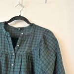 Madewell Plaid Balloon-Sleeve Peasant Top Green Black Size XS Photo 3