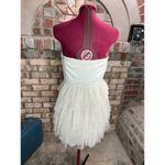 Adrianna Papell dress strapless formal cream jeweled sheer tired skirt Photo 5