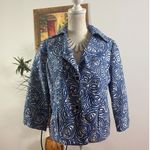 Rafaella Blazer Jacket Womens M Blue White Swirl Pattern 3/4 Sleeve Button Front Photo 0