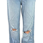 ZARA  Blue Denim High Rise Distressed Ripped Raw Hem Straight Leg Mom Jeans Sz 4 Photo 0