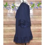 Flying Tomato  Blue Blouse Top Size L Lace Hem Tunic Up V-Neck Casual Photo 11