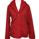 J.Jill Red Teddy Bear Fleece Full Zip Cardigan Sweater with Pockets Size Med Photo 0