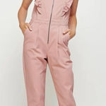 Strut & Bolt mauve color Ruffled Zip Up Sleeveless Twill Jumpsuit size L NWT Photo 0