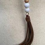 INC International Concepts Long Beaded Suede Tassel Necklace Mother Of Pearl Photo 2