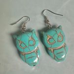 Turquoise Howlite Owl Dangle Earrings Blue Photo 6