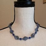 Women’s Bead Costume Necklace Beaded Gold Tone Blue Glass Photo 1