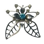 Silver Tone Flower Pin Brooch Pendant Filagree Rivet Construction Rhinestones Photo 0