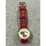 Vintage Santa Claus Watch Plaid Band Gold Tone Bezel Christmas Musical Watch Red Photo 2