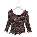 ByTiMo Tuckernuck Small Smocked 3/4 Sleeve Blouse Bright Field Dark Florals Black Photo 3