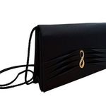Vintage 60s Black Satin Pleated Purse Clutch Gold Tone Rhinestone Infinity Clasp Photo 0