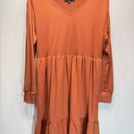 Inner beauty Rust Orange Baby Doll Tiered Ruffle Long Sleeve V Neck Knit Dress Photo 0