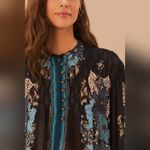 Farm Rio  Blossom Tapestry Black Bee‎ Smocked Oversized Blouse Top NWT XS Photo 2