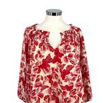 Rose + Olive Floral Smocked Puff Sleeve Blouse Red Pink Ivory Size Large Photo 1