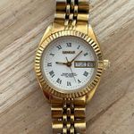 Geneve Vintage Ladies Watch White Dial Day Date Windows Gold Photo 4