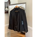 Olia Women’s Small Blouse Black Low Cut Plunging Neckline Satiny Relaxed Fit Black Photo 1