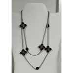 Long Station Necklace Black Clover Flower Druzy Pendant Chain Women's Photo 4