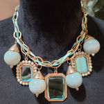 Women's Statement Chunky Bib Necklace With Blue Beads And Rectangular Gemstones Photo 0
