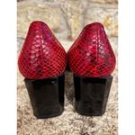 Stuart Weitzman WEITZMAN Red Snakeskin Print Leather Square Toe Patent Block Heel Pumps Shoes 6 Photo 3